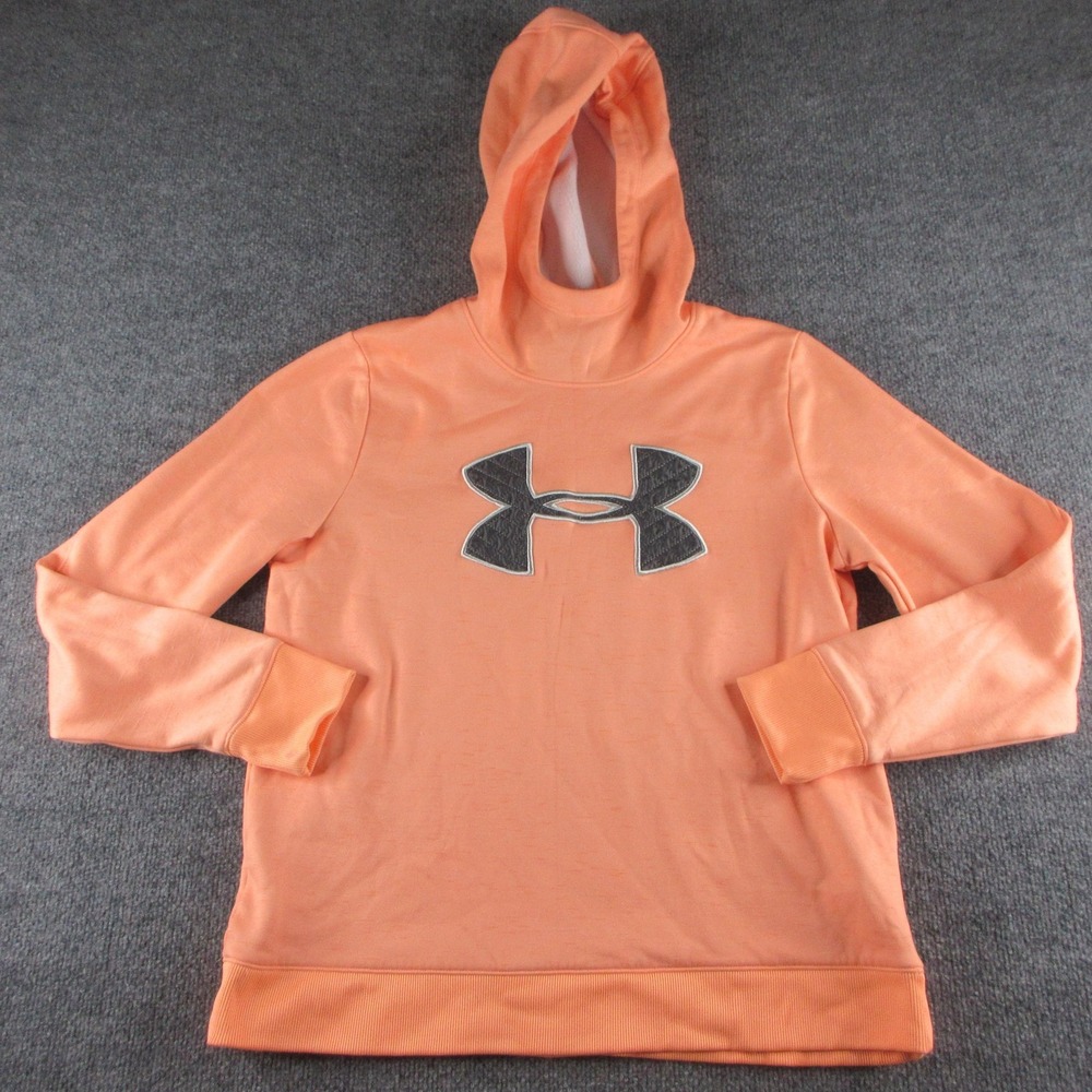 Under Armour Hoodie Womens L Orange ColdGear Fleece Pullover Logo Athletic